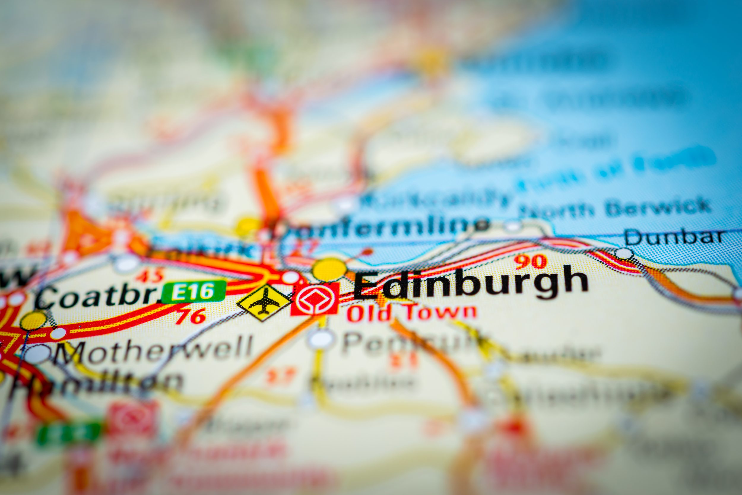 Macro,View,Of,Edinburgh,,United,Kingdom,On,Map.,(vignette)