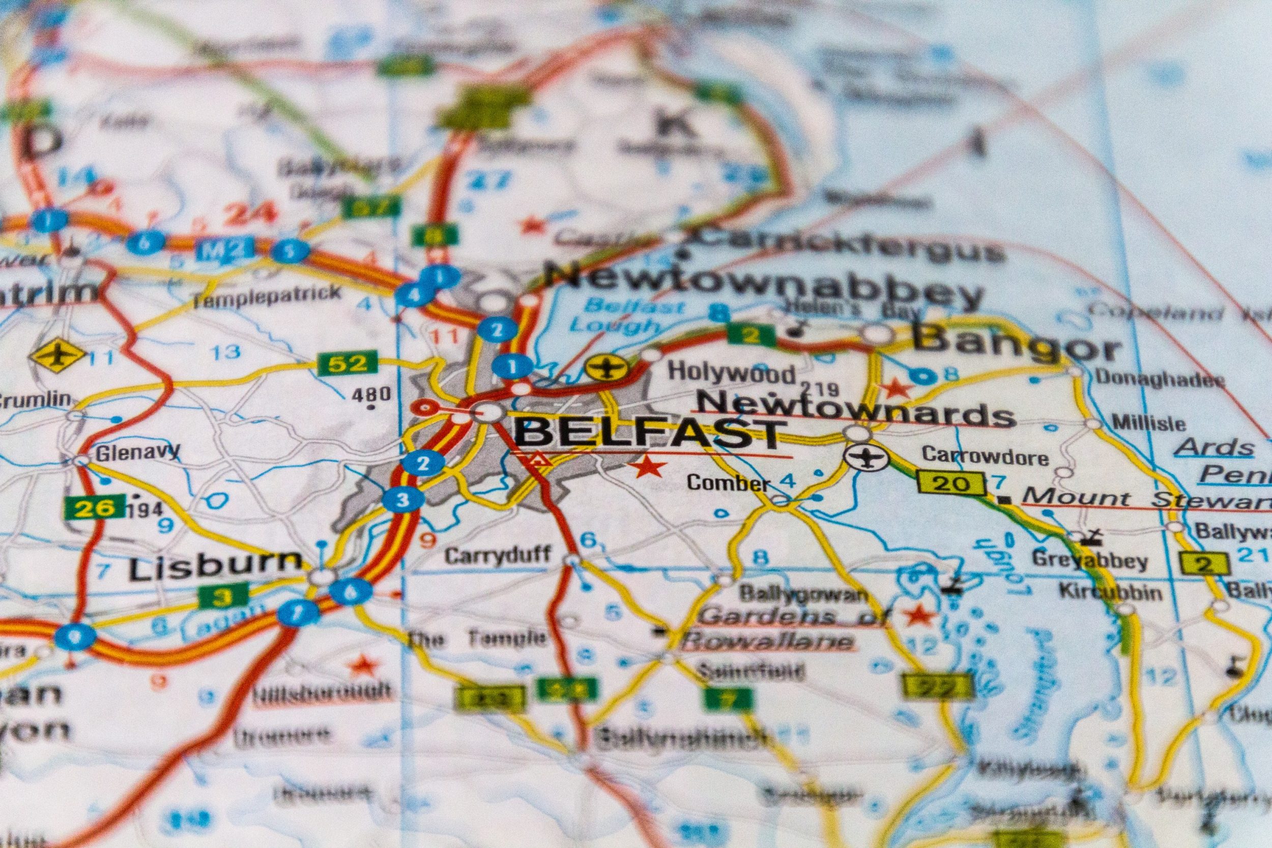 Belfast,,Northern,Ireland,,Uk,On,A,Road,Map.