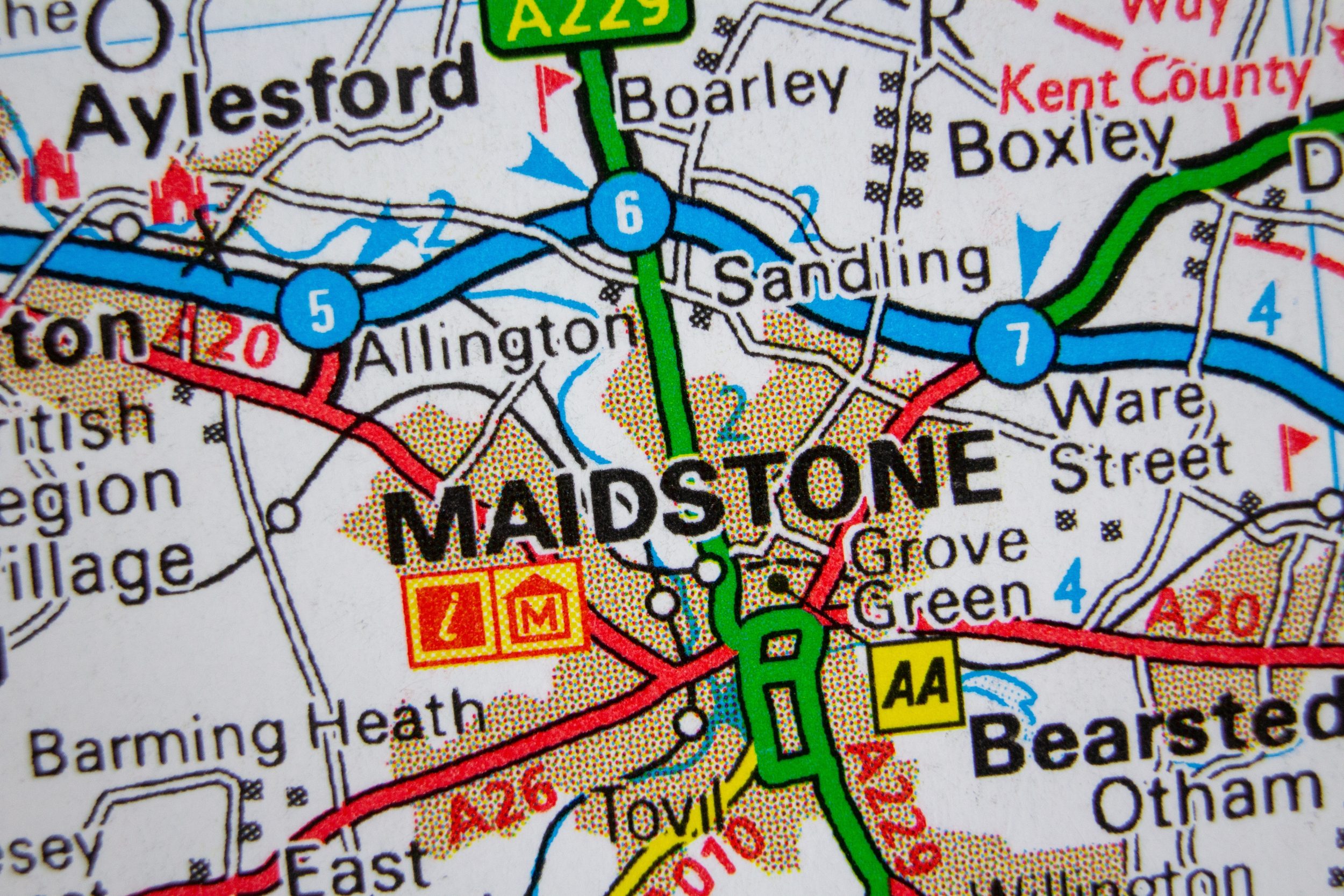 Maidstone, ,England,,United,Kingdom,Colour,Atlas,Map,Town,Name