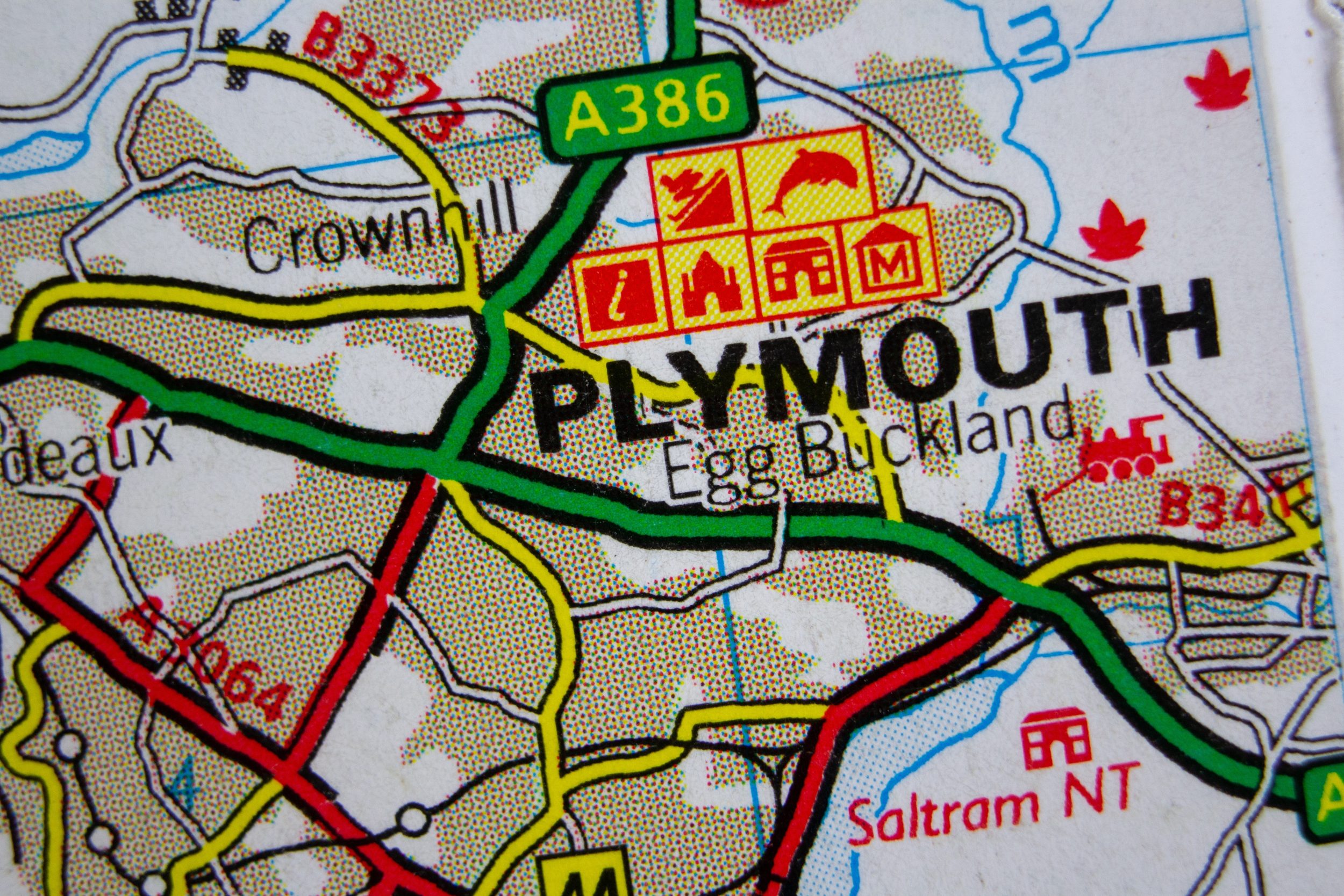 Plymouth, ,England,,United,Kingdom,Colour,Atlas,Map,Town,Name
