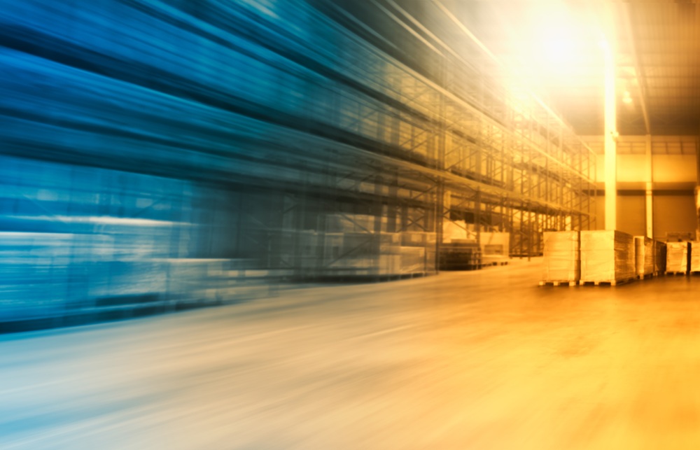Blurred,Warehouse,Space.,Tall,Shelf,Storage,Warehouse.,Package,Boxes,Supplies.